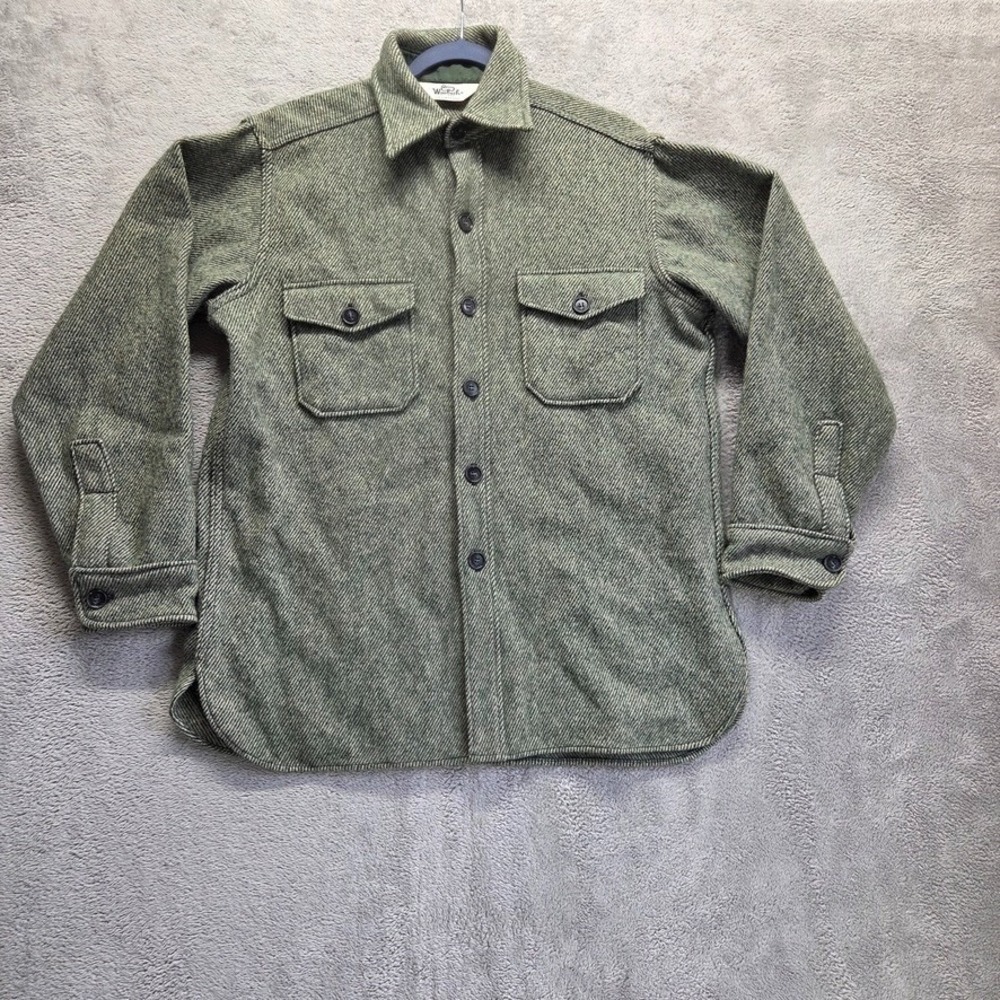 Vintage Woolrich Shirt Mens Large Green Button Down Long Sleeve Wool Blend